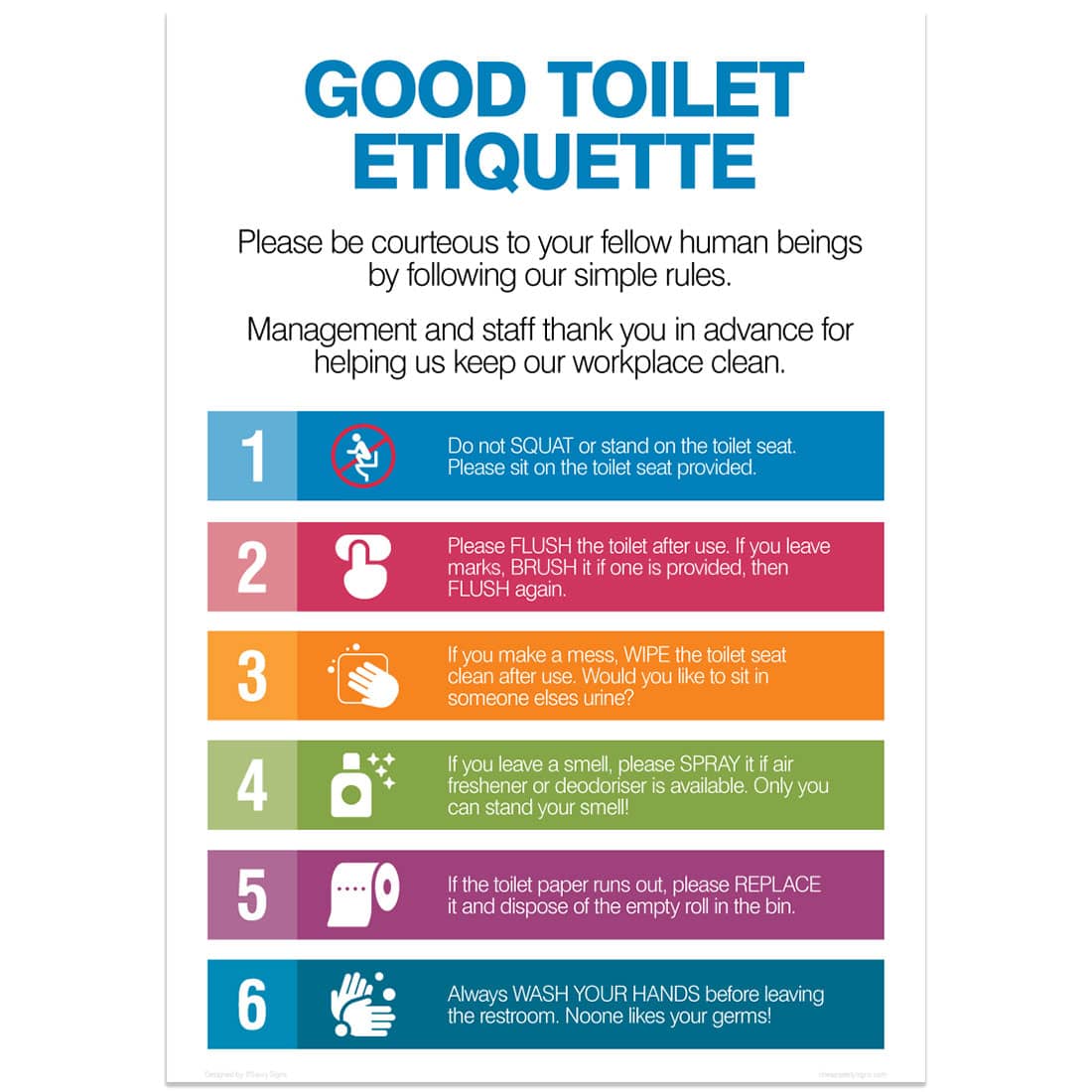 Good Toilet Etiquette Facility Sign | Cheap Safety Signs